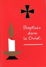 carte de bapteme chretien bougie et croix sur fond rouge